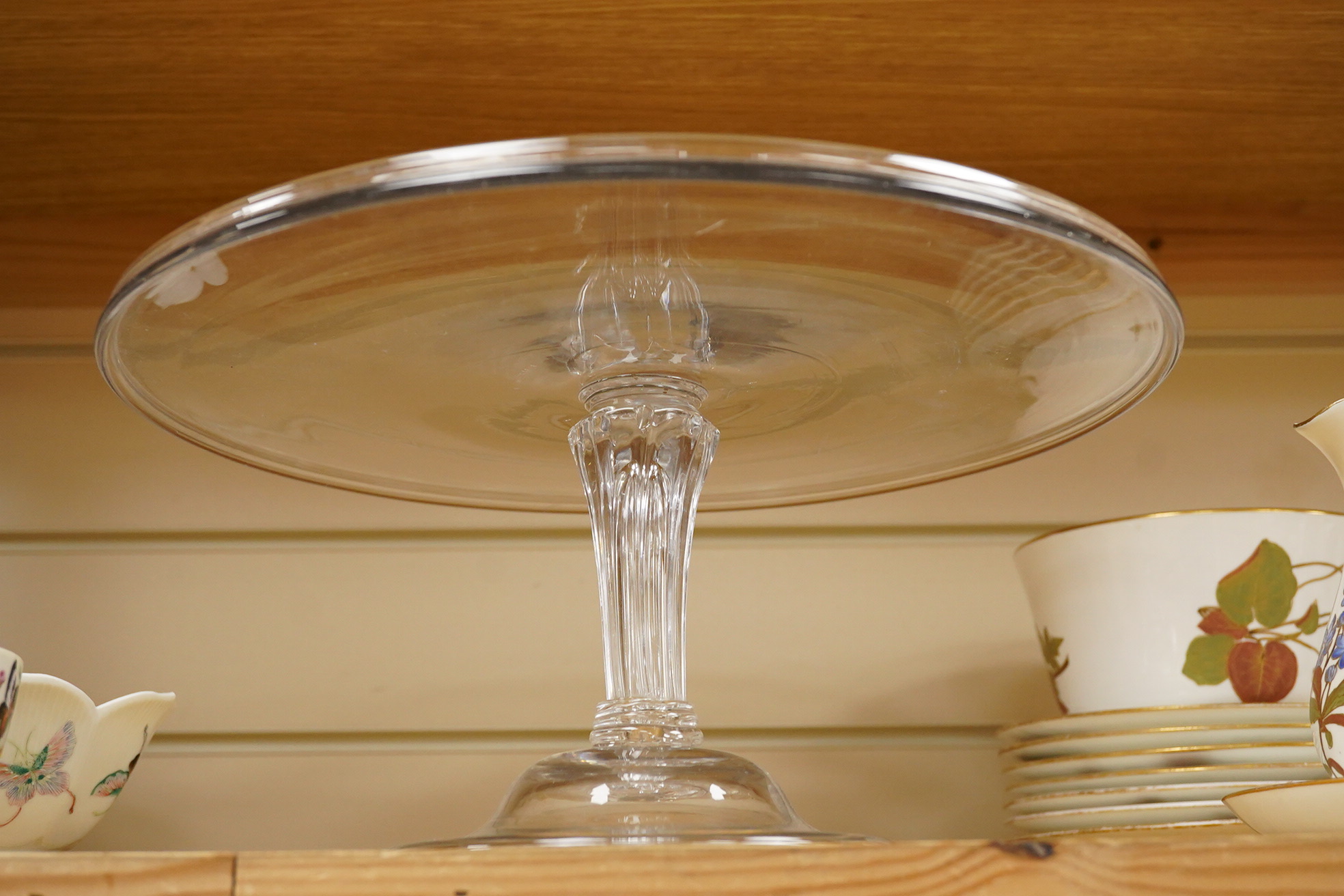 A late 18th century glass tazza, circa 1780, with a ‘’Silesian’’ stem, on a domed and folded foot, 14.5cm high x 30.5cm diameter